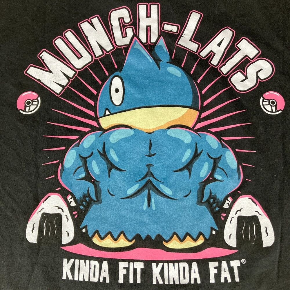 Kinda Fit Kinda Fat Shirt Mens XL Munch-Lats Graphic Tee Black Gym Anime